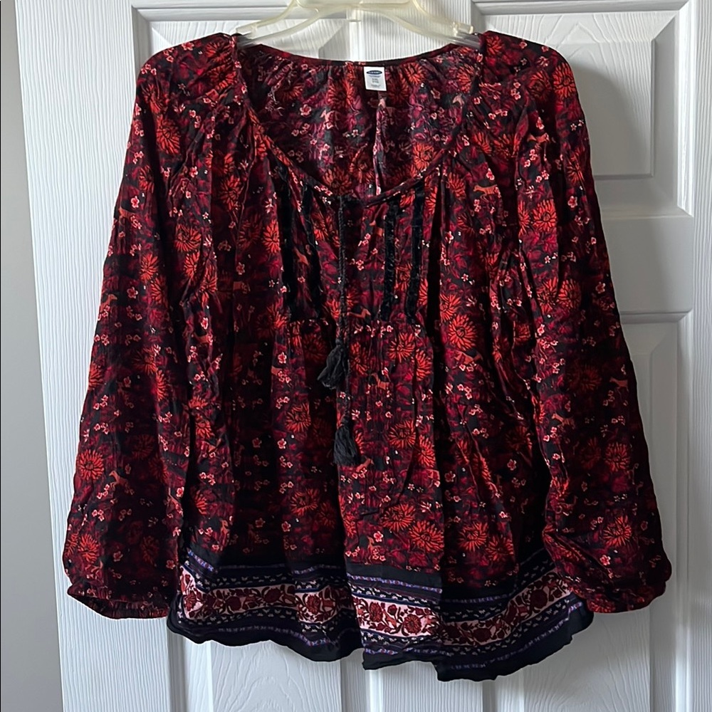Old Navy Red and Black Floral Blouse